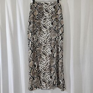 Nasty Gal Maxi Skirt in Black Brown Tan Snake Print Women’s Size 10